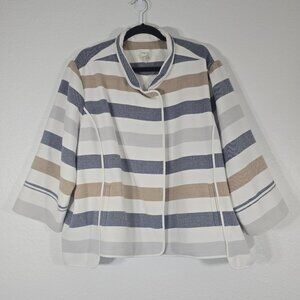 Chicos Stripe Jacket Women Size 2XL  3/4 Sleeve Button Stripes Coastal Nautical